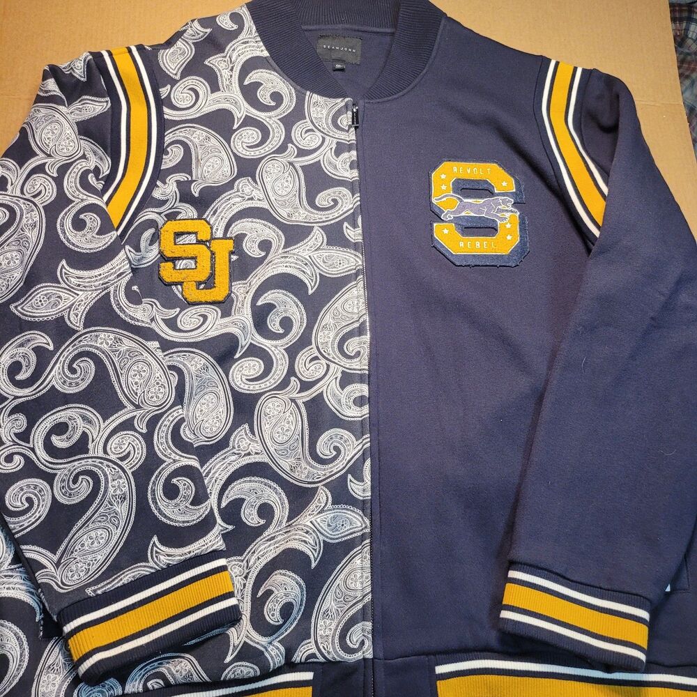 Sean John Streetwear Hip Hop Mens 4XL Track Suit Zip Jacket Paisley Navy Blue